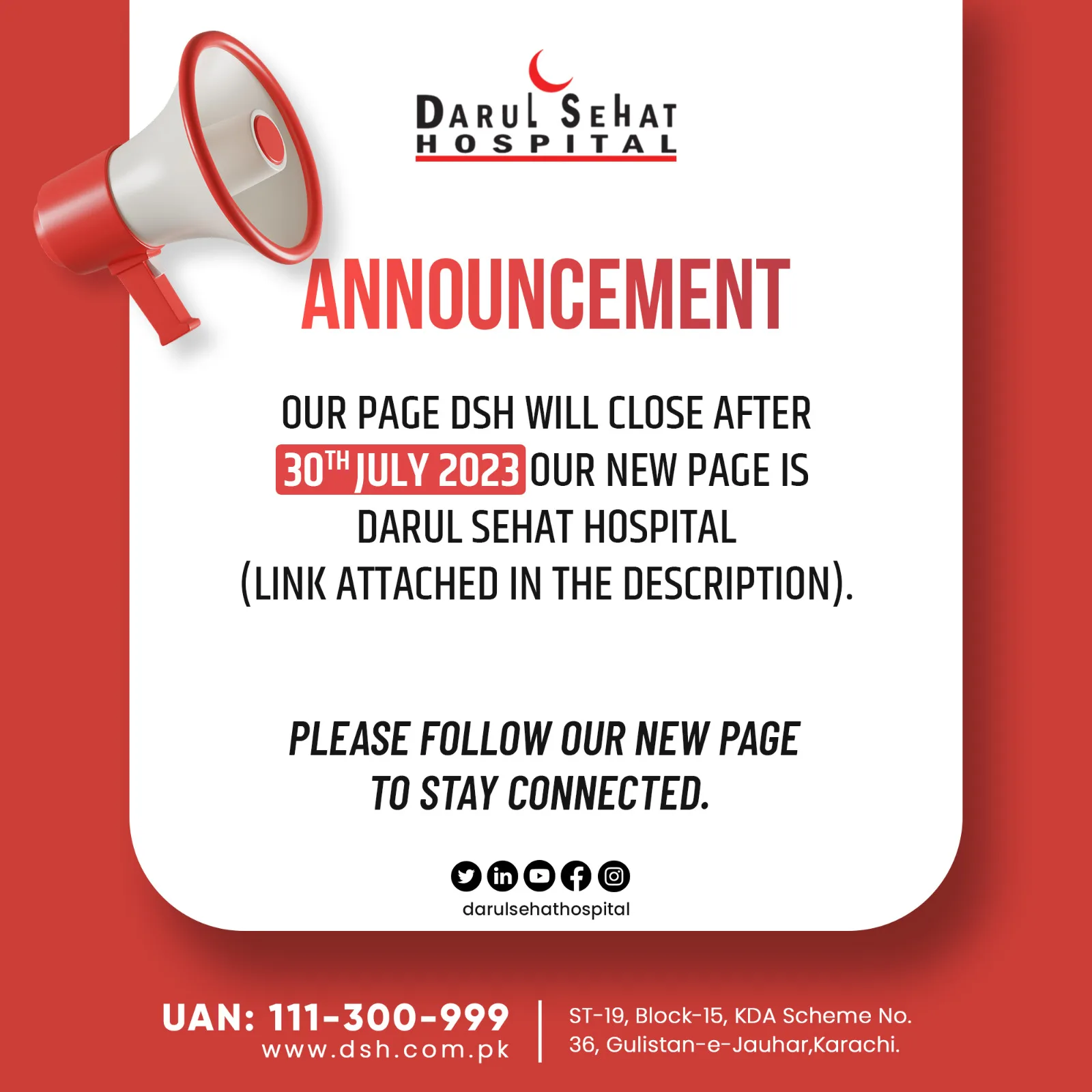 Darul Sehat Hospital campaign post